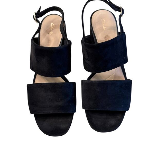 Clarks Shoes - Clarks Black Suede Wide Band Slingback Sandals Womens Size 8.5